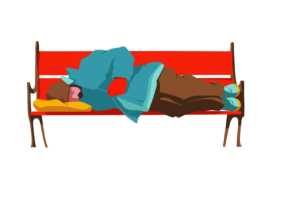 illustration - personne sans-abris dormant sur un banc