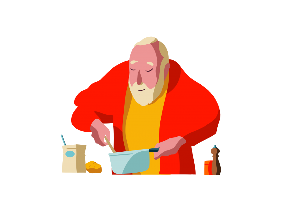Homme en train de cuisiner - Illustration Pierre Lecrenier 