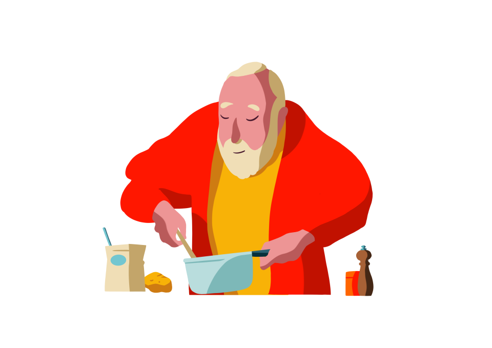 A man is cooking - Illustration Pierre Lecrenier 