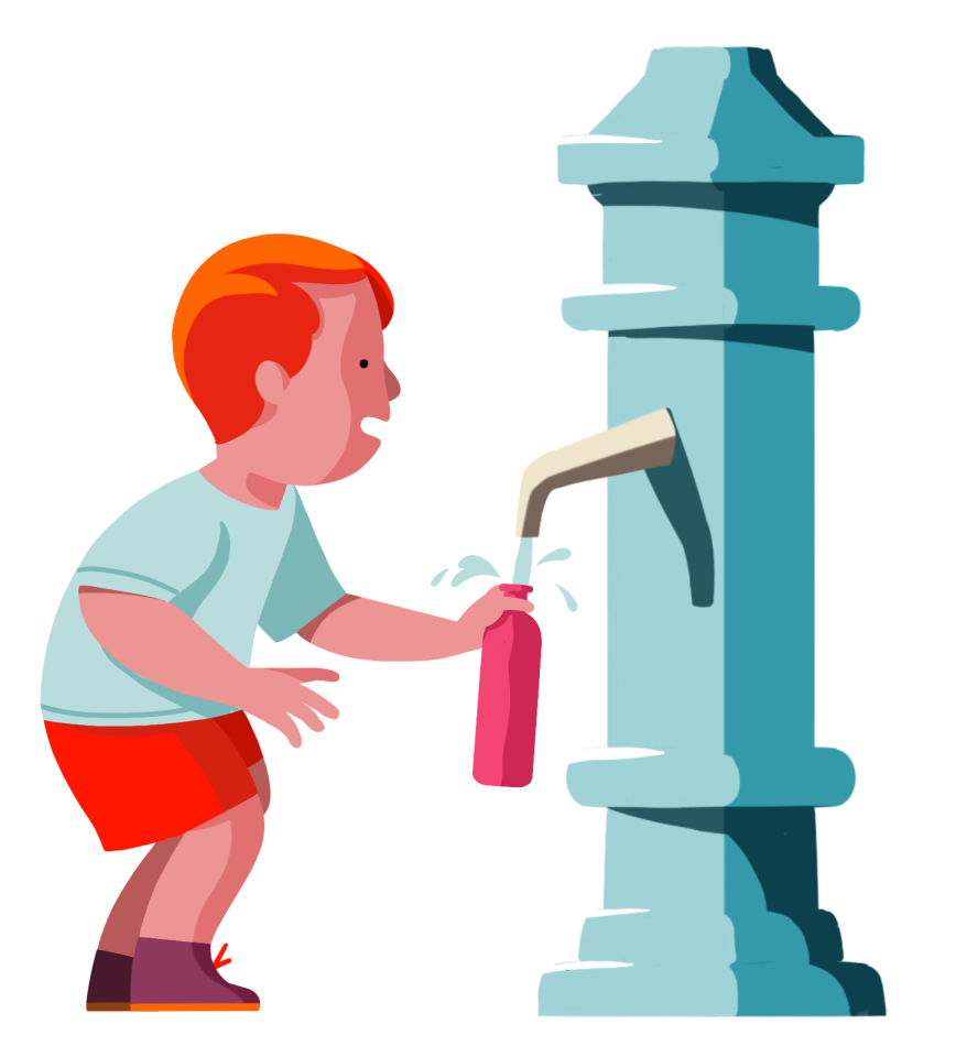 Enfant qui boit l'eau d'une fontaine